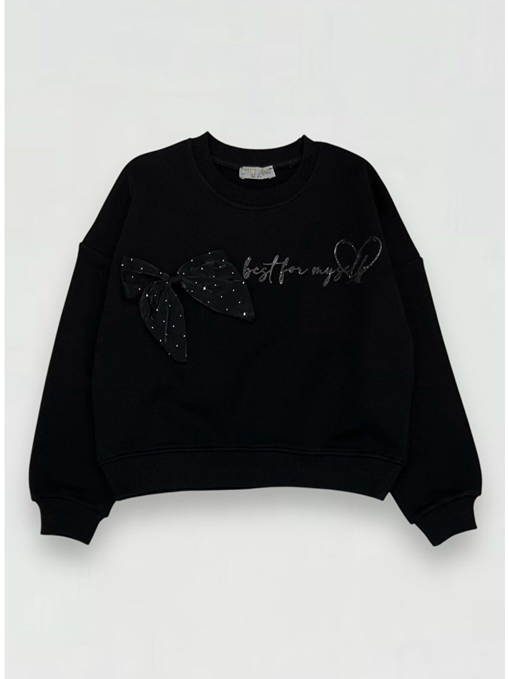 Little Star Siyah Kız Çocuk Fiyonk  Aksesuarlı Sweatshirt