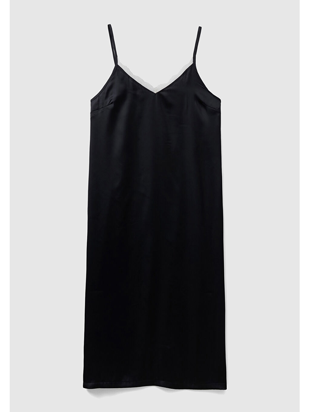 Kadın Siyah Yakası Dantel Detaylı Saten Gecelik-1