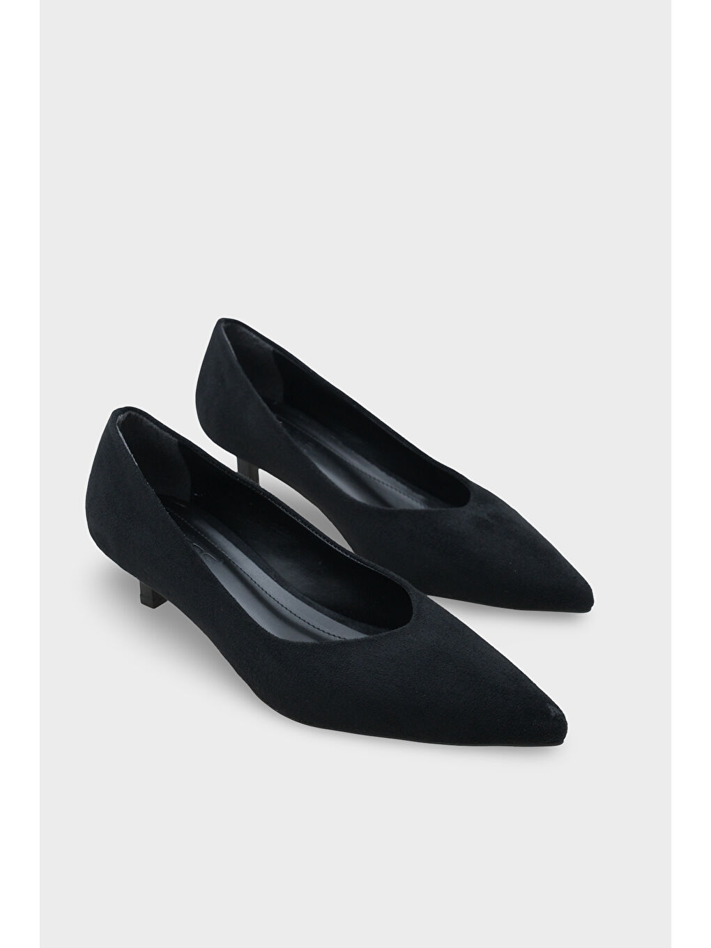 Siyah Shanta Süet Görünümlü Sivri Burun Kısa Topuk Günlük Kadın Topuklu Ayakkabı-1