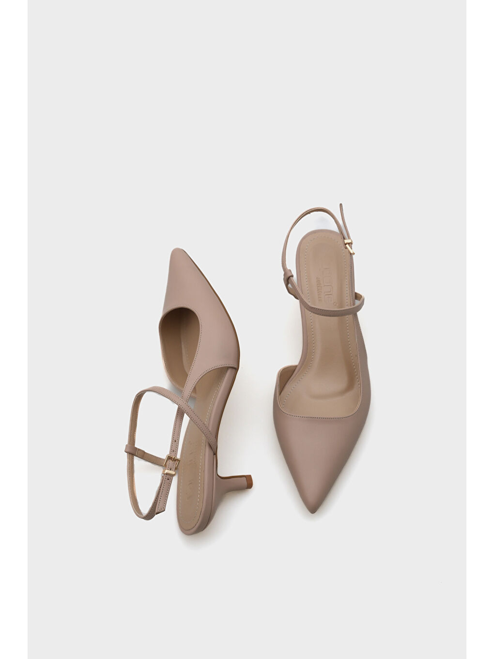 Bej Perla Orta Topuklu Bilekten Bantlı Sivri Burunlu Kadın Ayakkabı-4