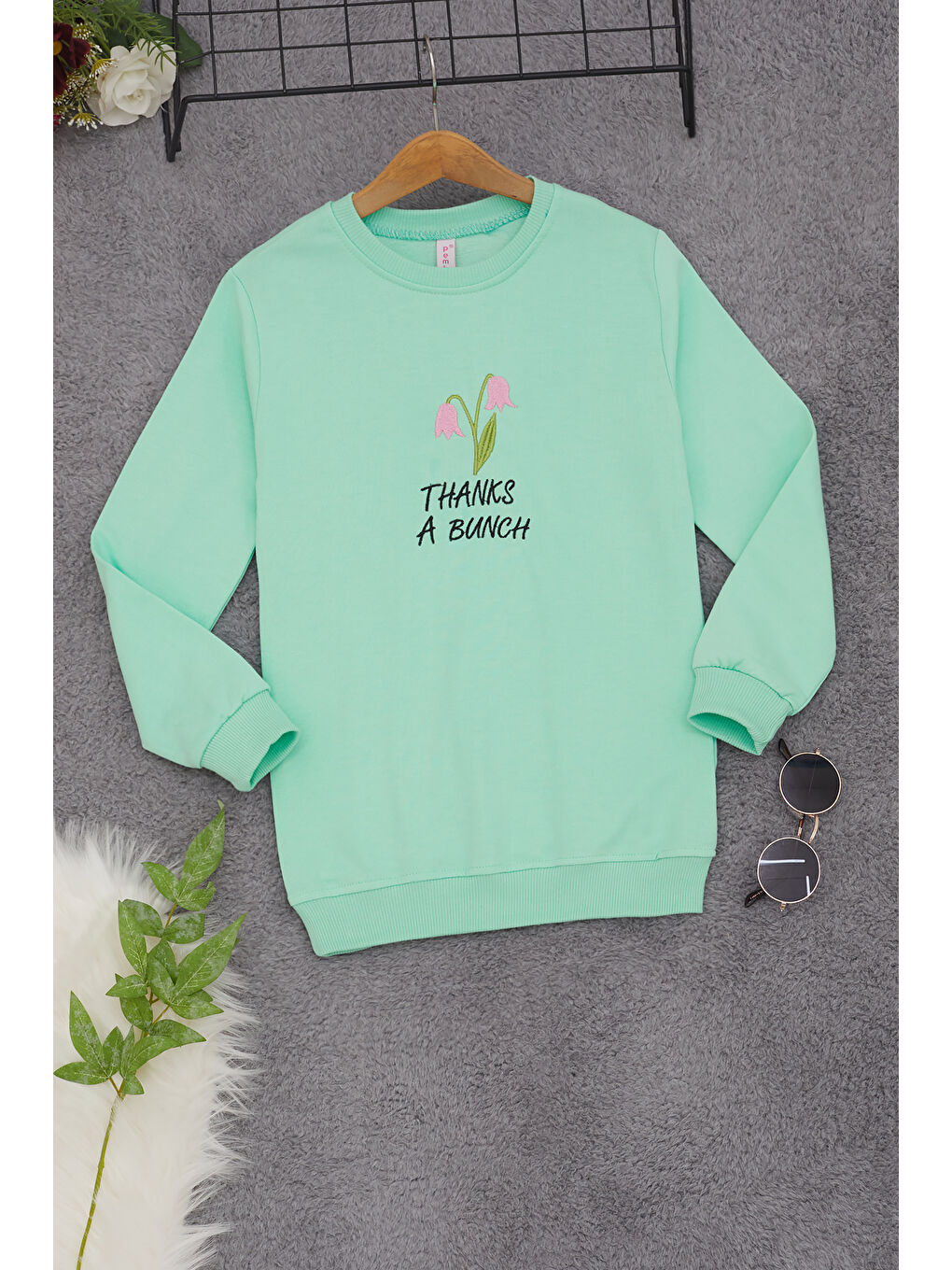 Pembe Life Kids Club Yeşil Lale Nakışlı Kız Çocuk Sweatshirt 17210 - 2