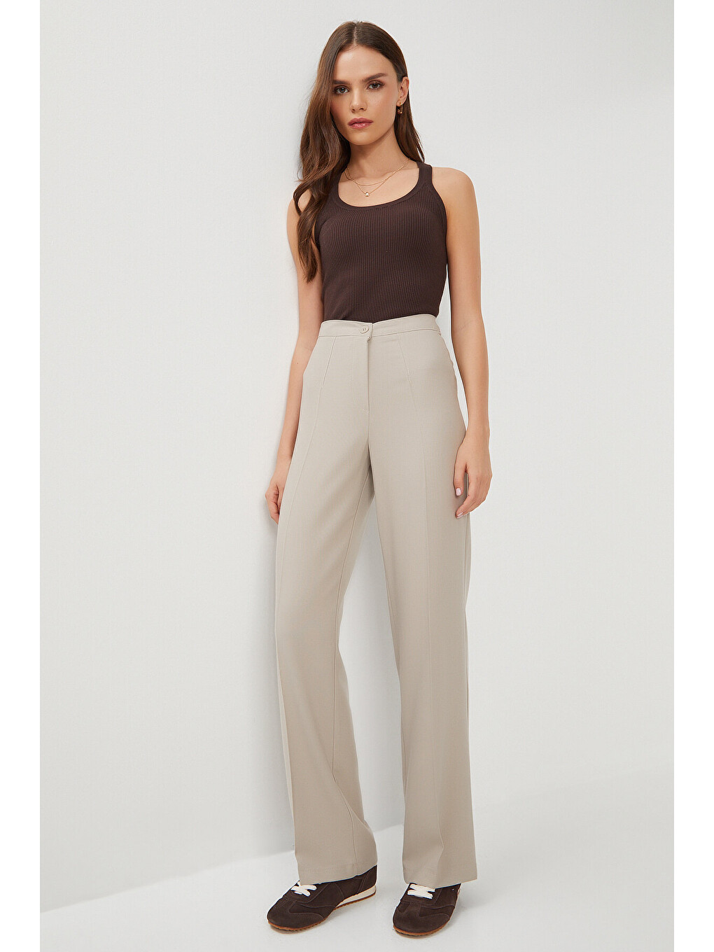 Bej Dikişli Straight Poliviskon Pantolon BEJ LGP0023