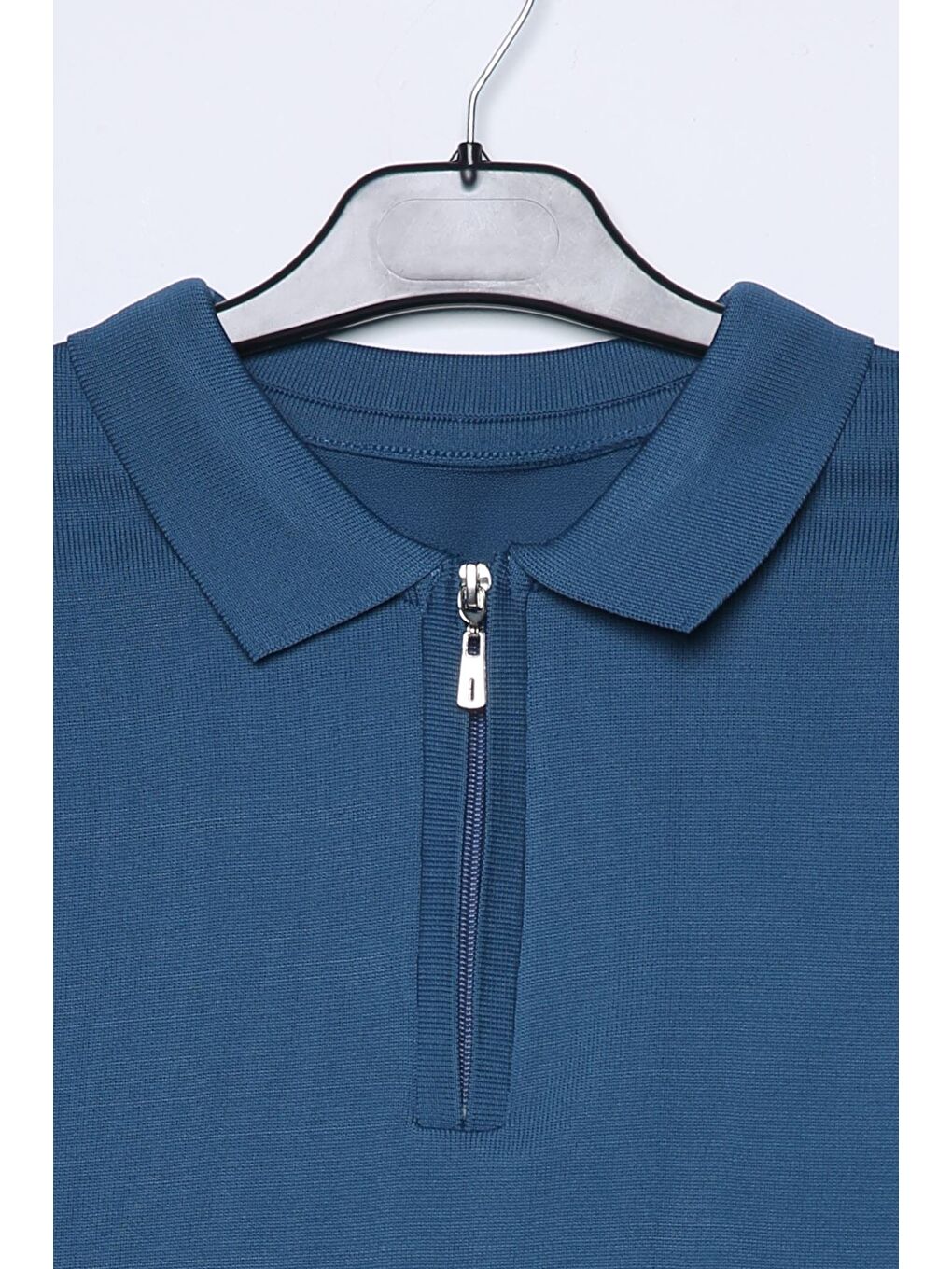 Petrol Polo Yaka Yarım Fermuarlı Erkek Triko Kazak-3