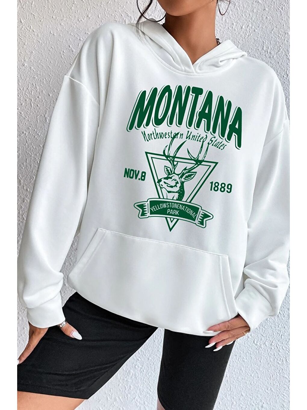 uyguntarz Beyaz Unisex Montana Baskılı Sweatshirt