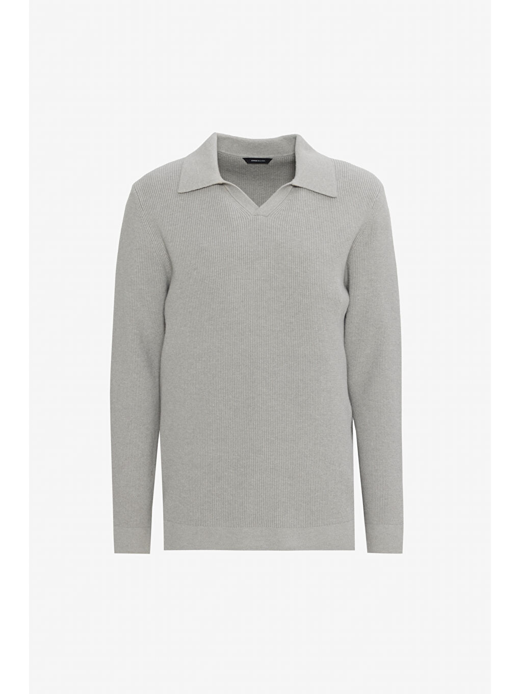 Erkek Gri Melanj Pamuklu Standart Fit Normal Kesim Polo Yaka Triko Kazak-6