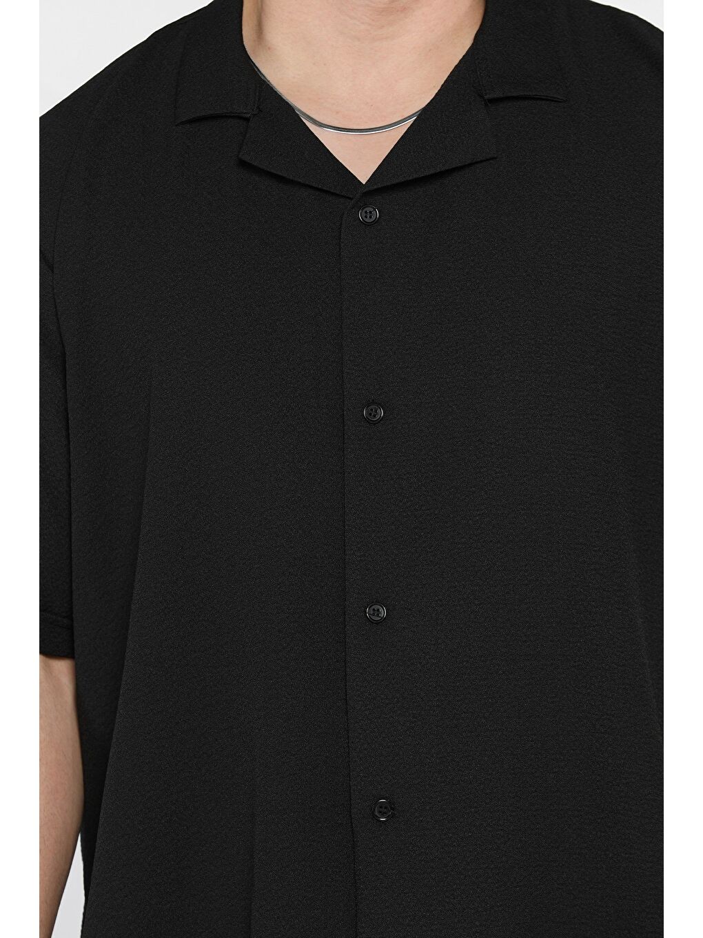 Siyah Erkek Duble Kol Gömlek Şort İkili Takım-3