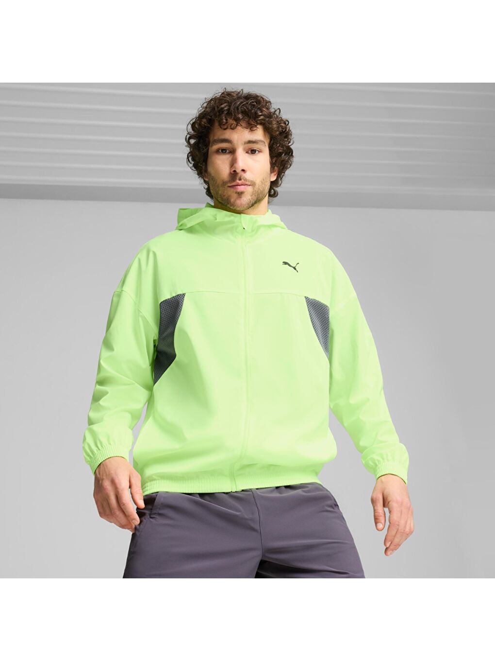 Fit Woven Full Zip Erkek Yeşil Kapüşonlu Fermuarlı Sweatshirt