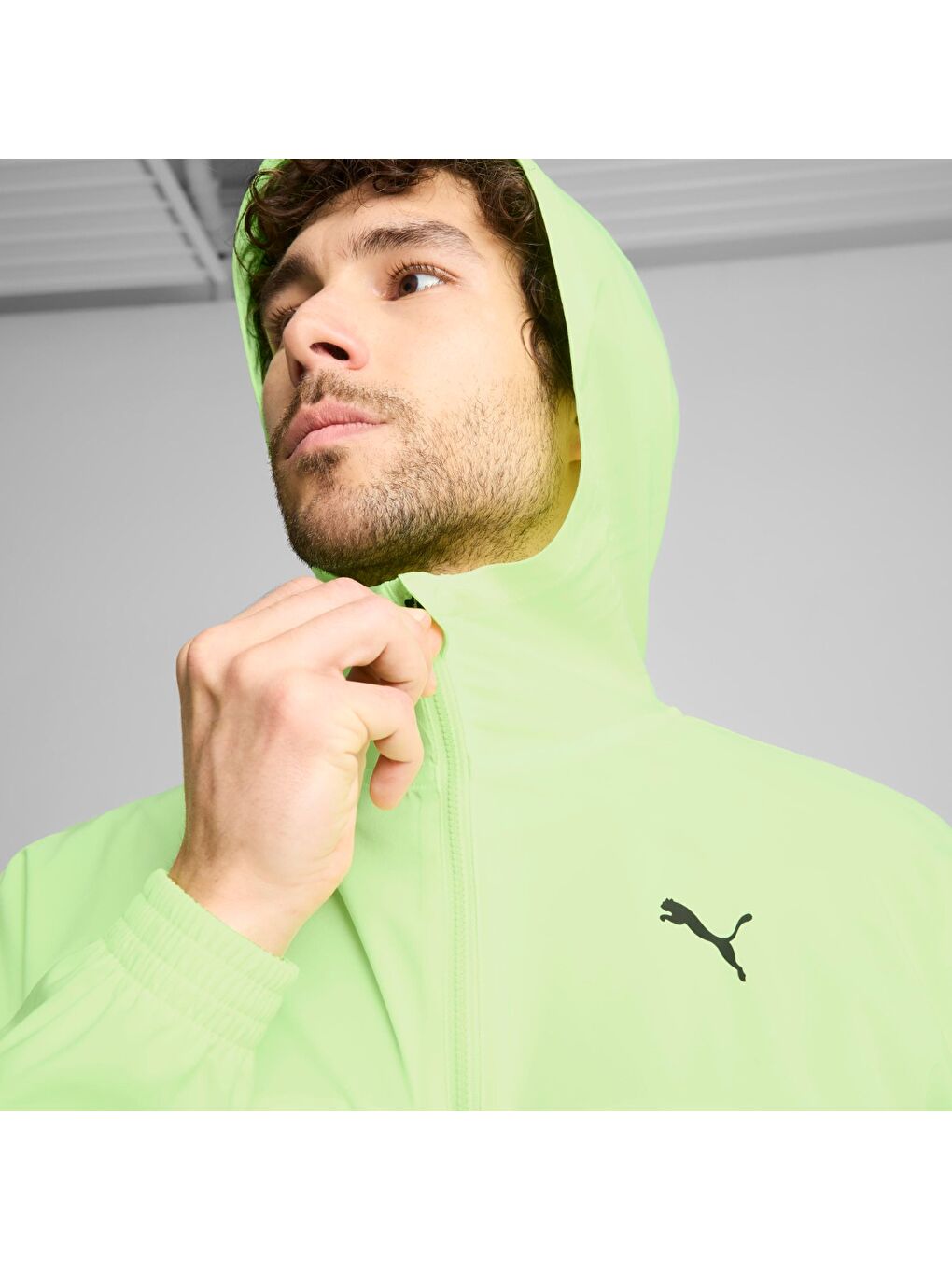 Fit Woven Full Zip Erkek Yeşil Kapüşonlu Fermuarlı Sweatshirt-1