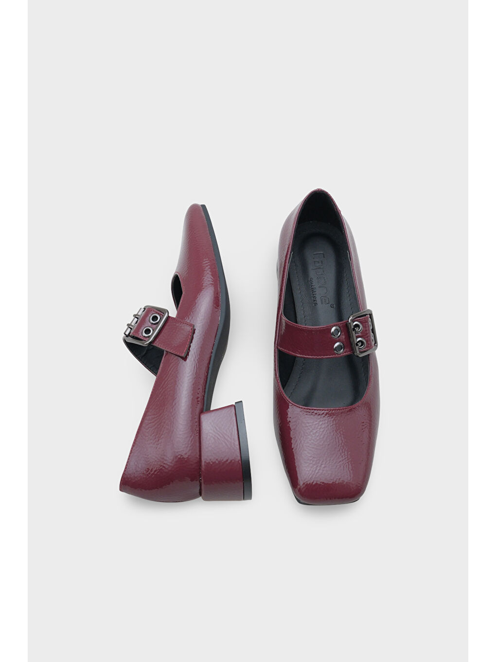 Bordo Keri Küt Burunlu Kısa Topuklu Bantlı Mary Jane Kadın Ayakkabı-3