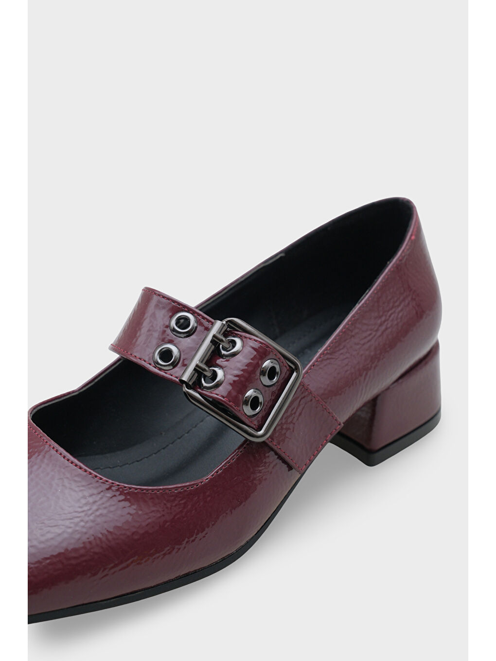 Bordo Keri Küt Burunlu Kısa Topuklu Bantlı Mary Jane Kadın Ayakkabı-4