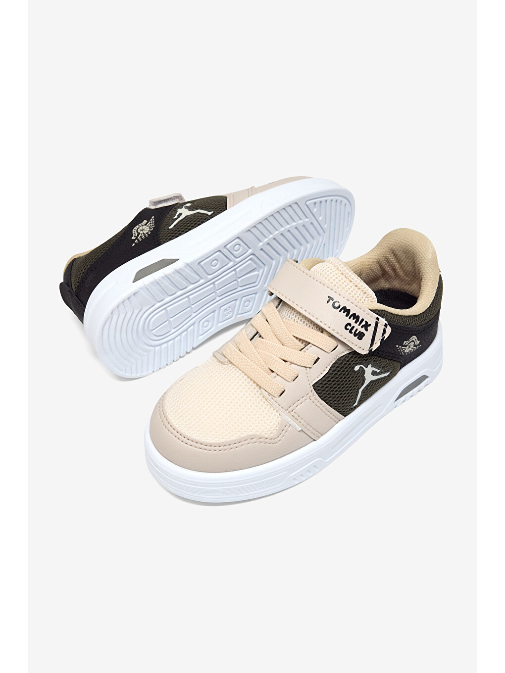 Çocuk Unisex Bej Haki Siyah Kauçuk Taban Cırtlı Işıklı Sneaker-3