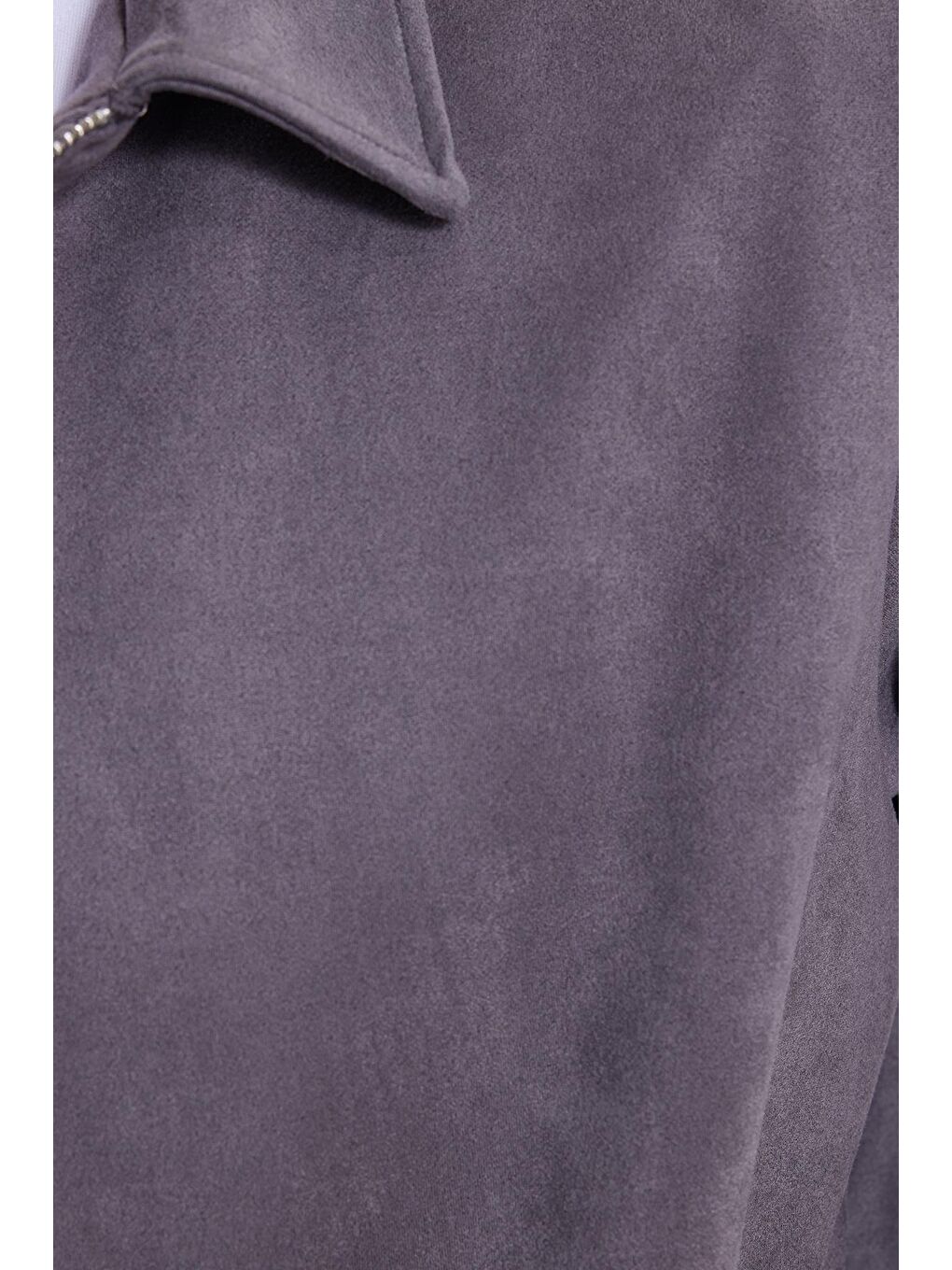 Erkek Relax Fit Rahat Kesim Süet Fermuarlı Astarlı Cepli Gri Kolej Ceket Mont-4