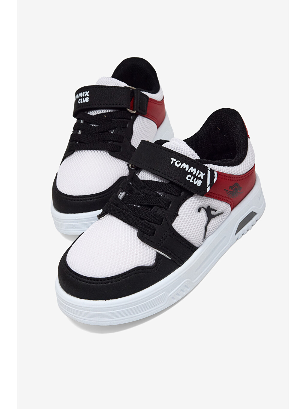 Çocuk Unisex Siyah Beyaz Kırmızı Kauçuk Taban Cırtlı Işıklı Sneaker