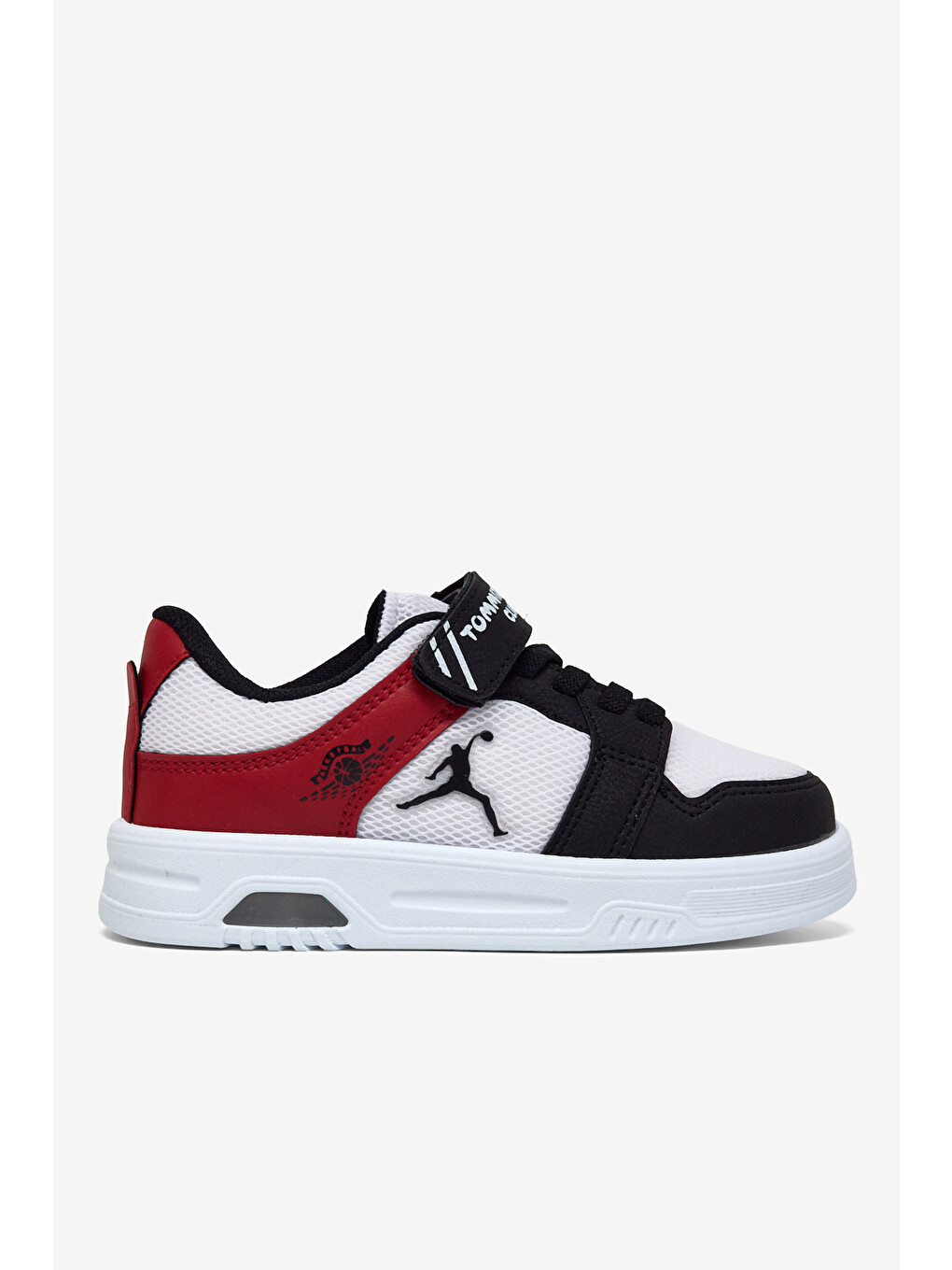 Çocuk Unisex Siyah Beyaz Kırmızı Kauçuk Taban Cırtlı Işıklı Sneaker-1
