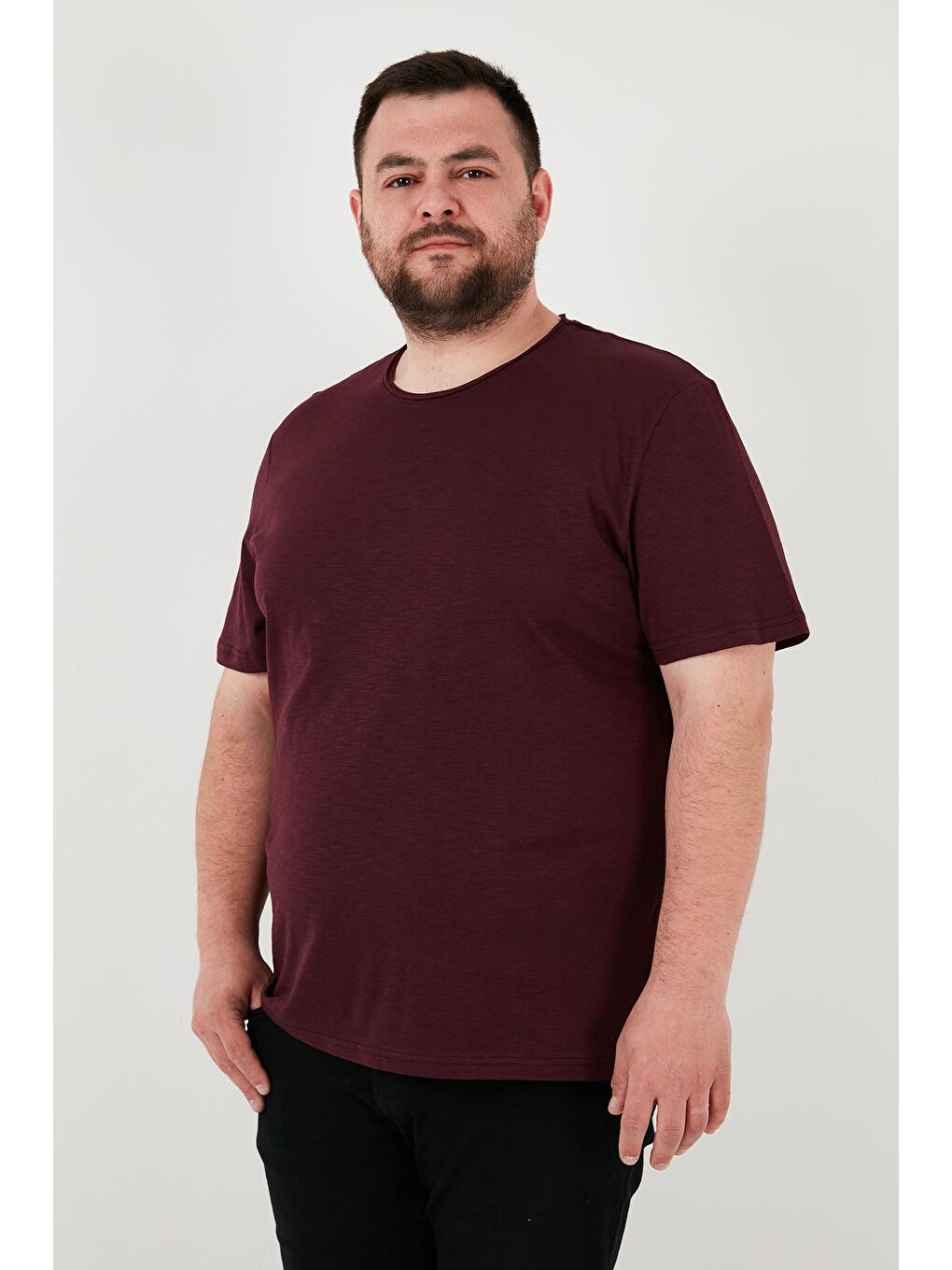 Buratti Koyu Bordo Pamuklu Regular Fit Büyük Beden T Shirt Erkek T SHİRT 59020001B - 2