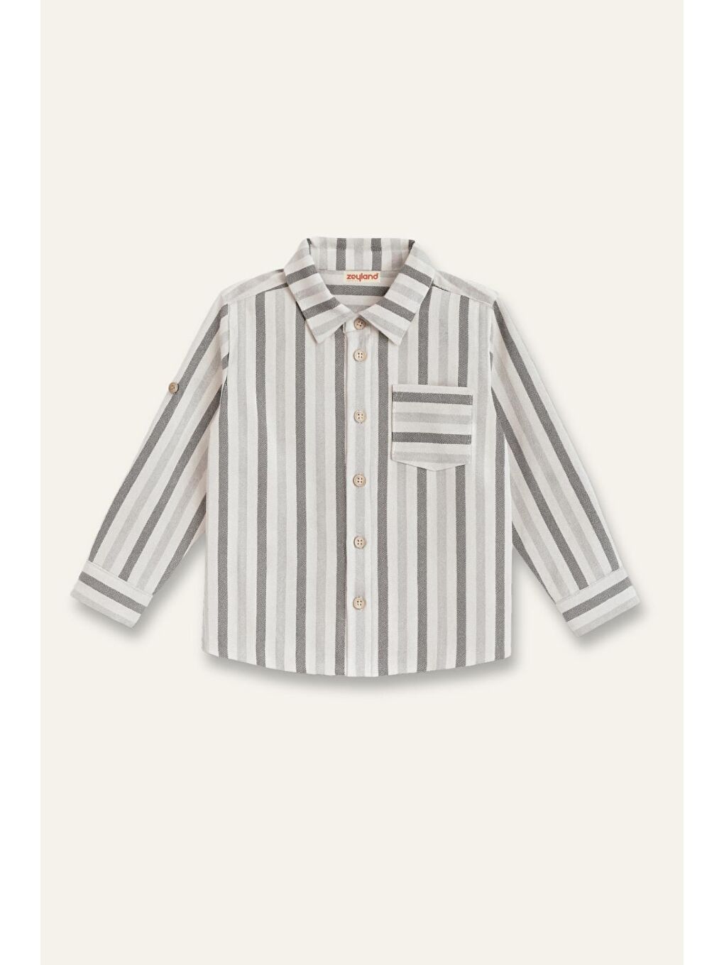 Erkek Çocuk Çizgili İnce Kaşe Gömlek - Gri