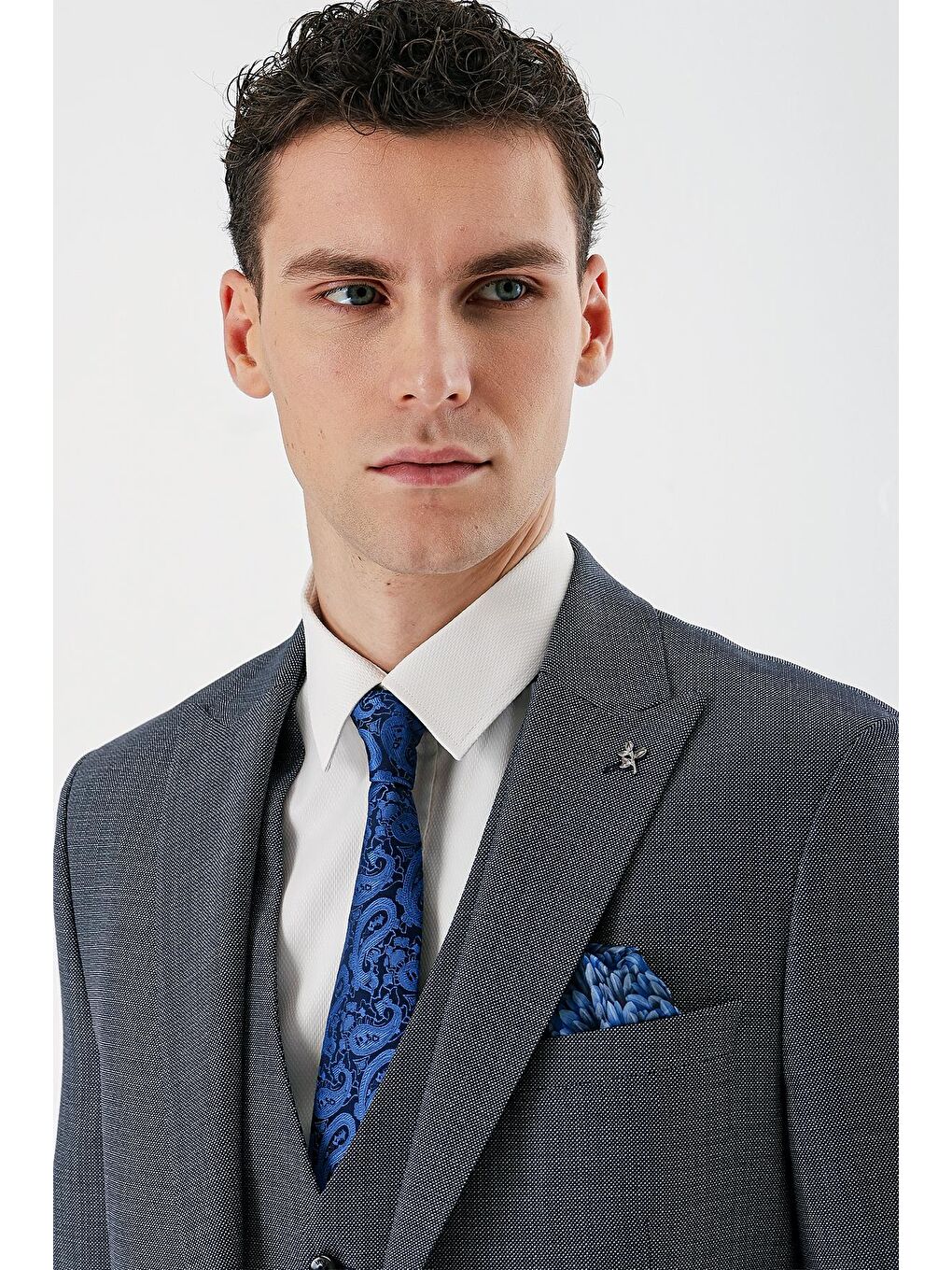 Koyu Lacivert Kırlangıç Yaka Yelekli 6 Drop Slim Fit Klasik Takım Elbise 1001240157-1