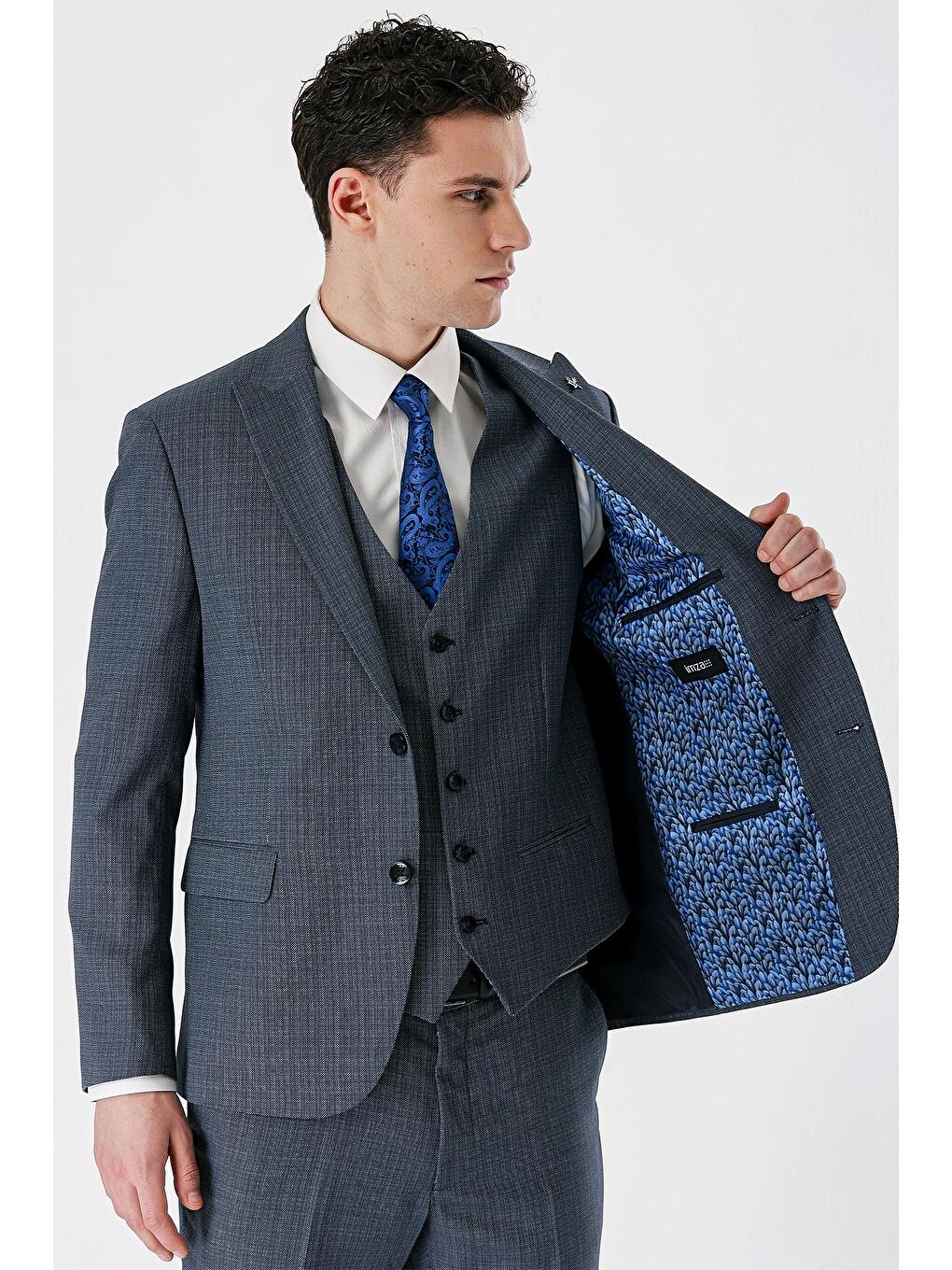 Koyu Lacivert Kırlangıç Yaka Yelekli 6 Drop Slim Fit Klasik Takım Elbise 1001240157-3