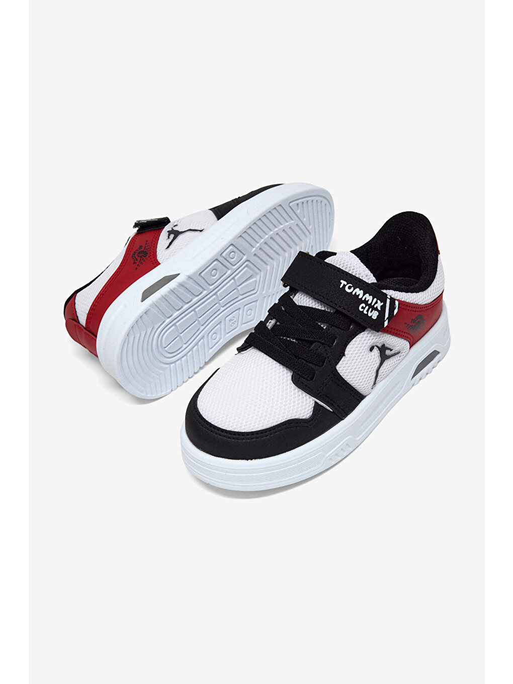 Çocuk Unisex Siyah Beyaz Kırmızı Kauçuk Taban Cırtlı Işıklı Sneaker-3