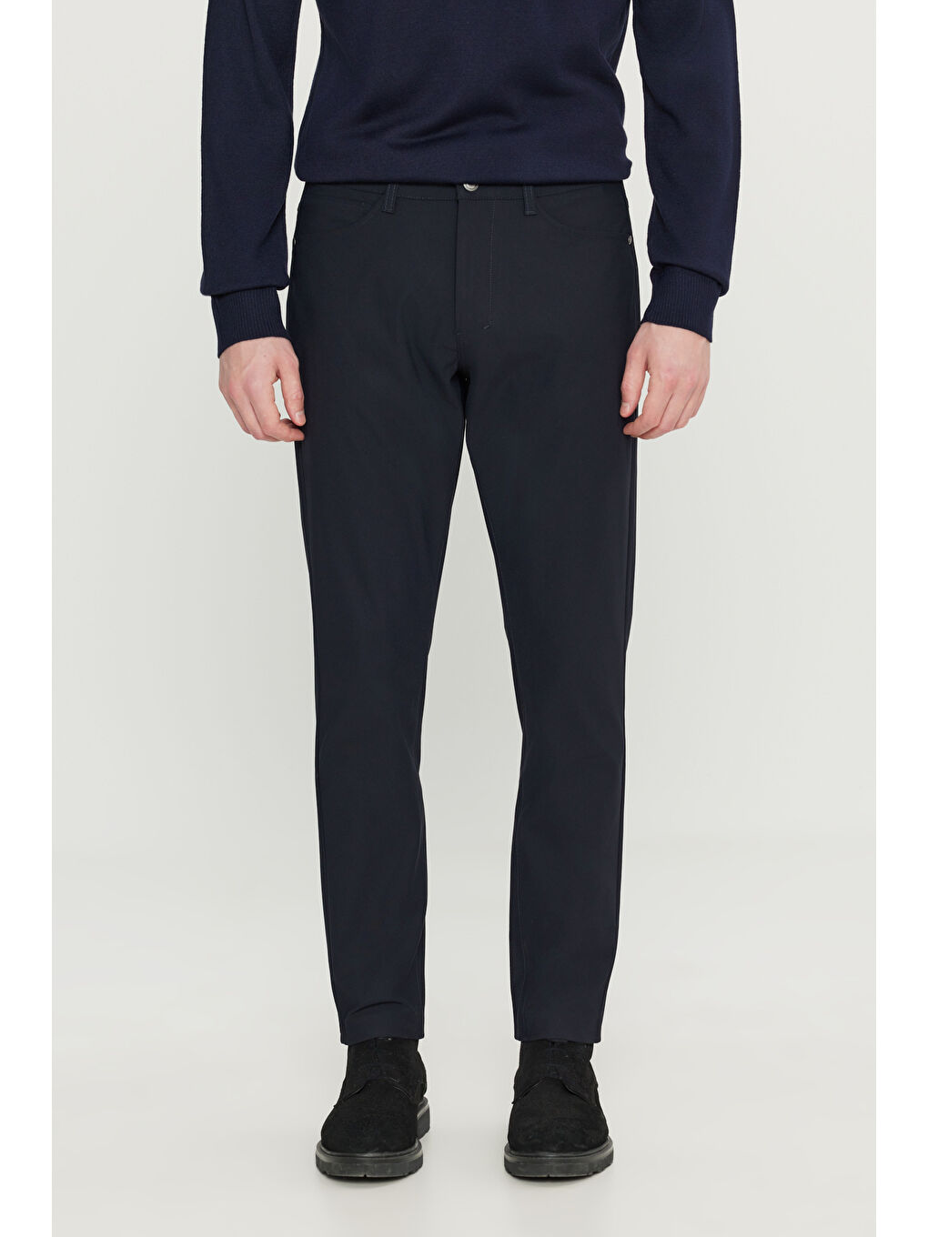 Erkek Lacivert Slim Fit Dar Kesim 5 Cepli Casual Pantolon-1