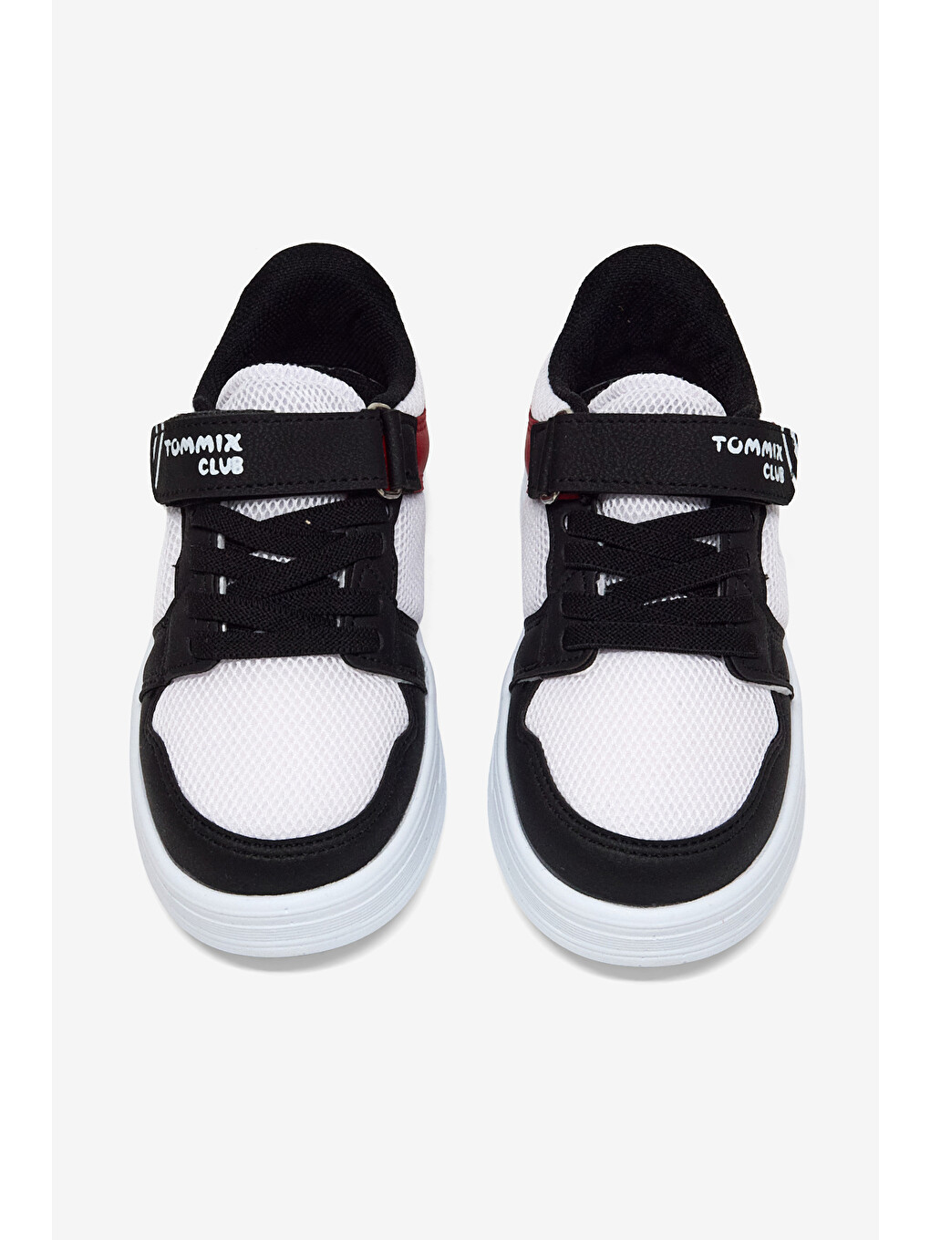 Çocuk Unisex Siyah Beyaz Kırmızı Kauçuk Taban Cırtlı Işıklı Sneaker-4