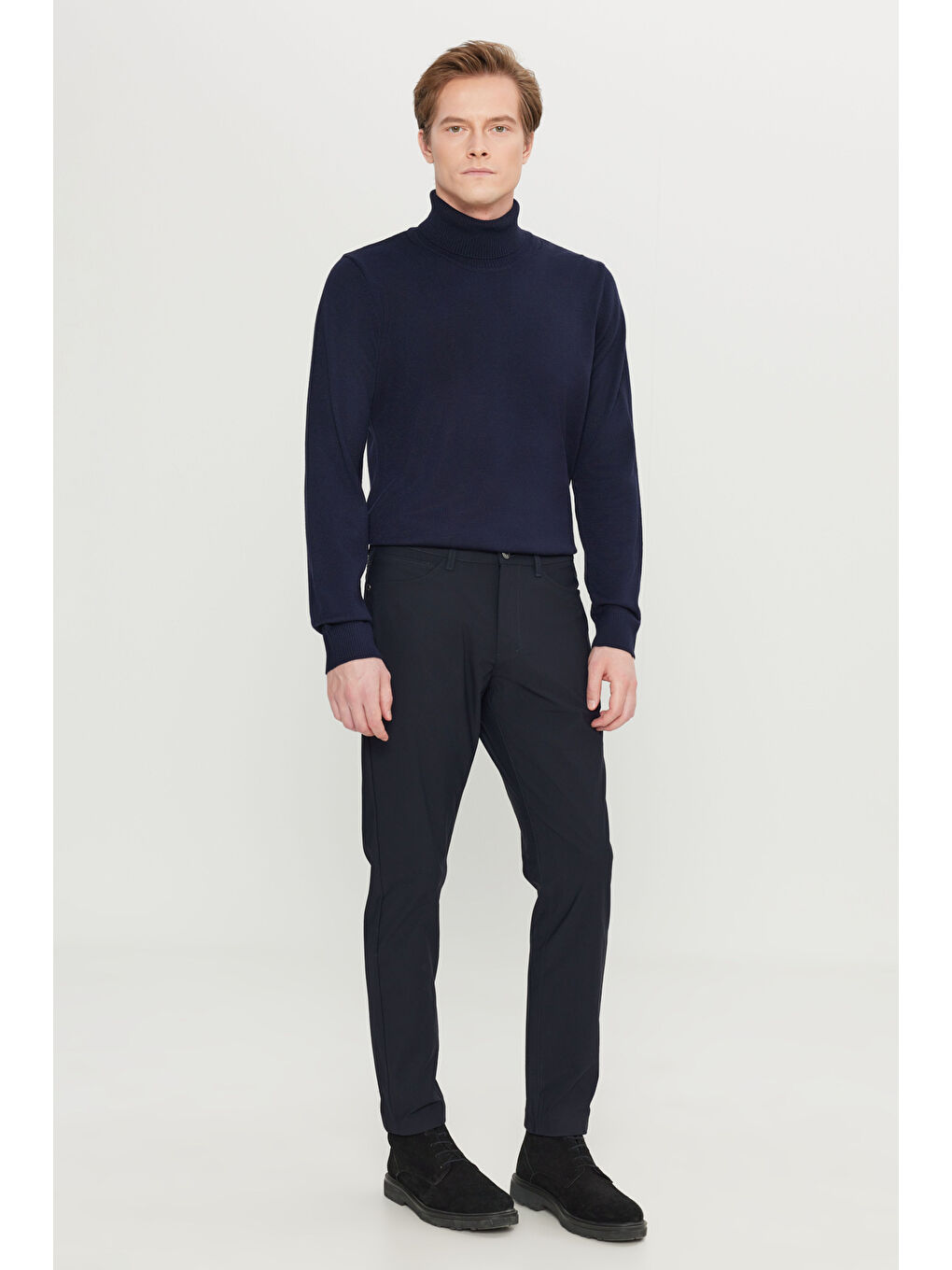 Erkek Lacivert Slim Fit Dar Kesim 5 Cepli Casual Pantolon-2