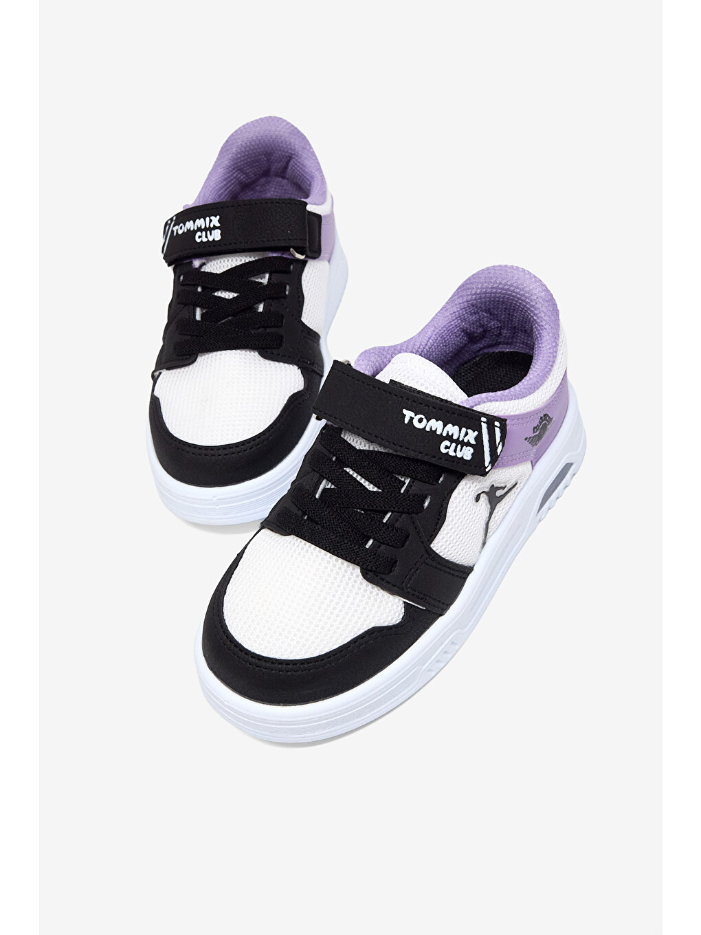 Çocuk Unisex Siyah Lila Kauçuk Taban Cırtlı Işıklı Sneaker-1