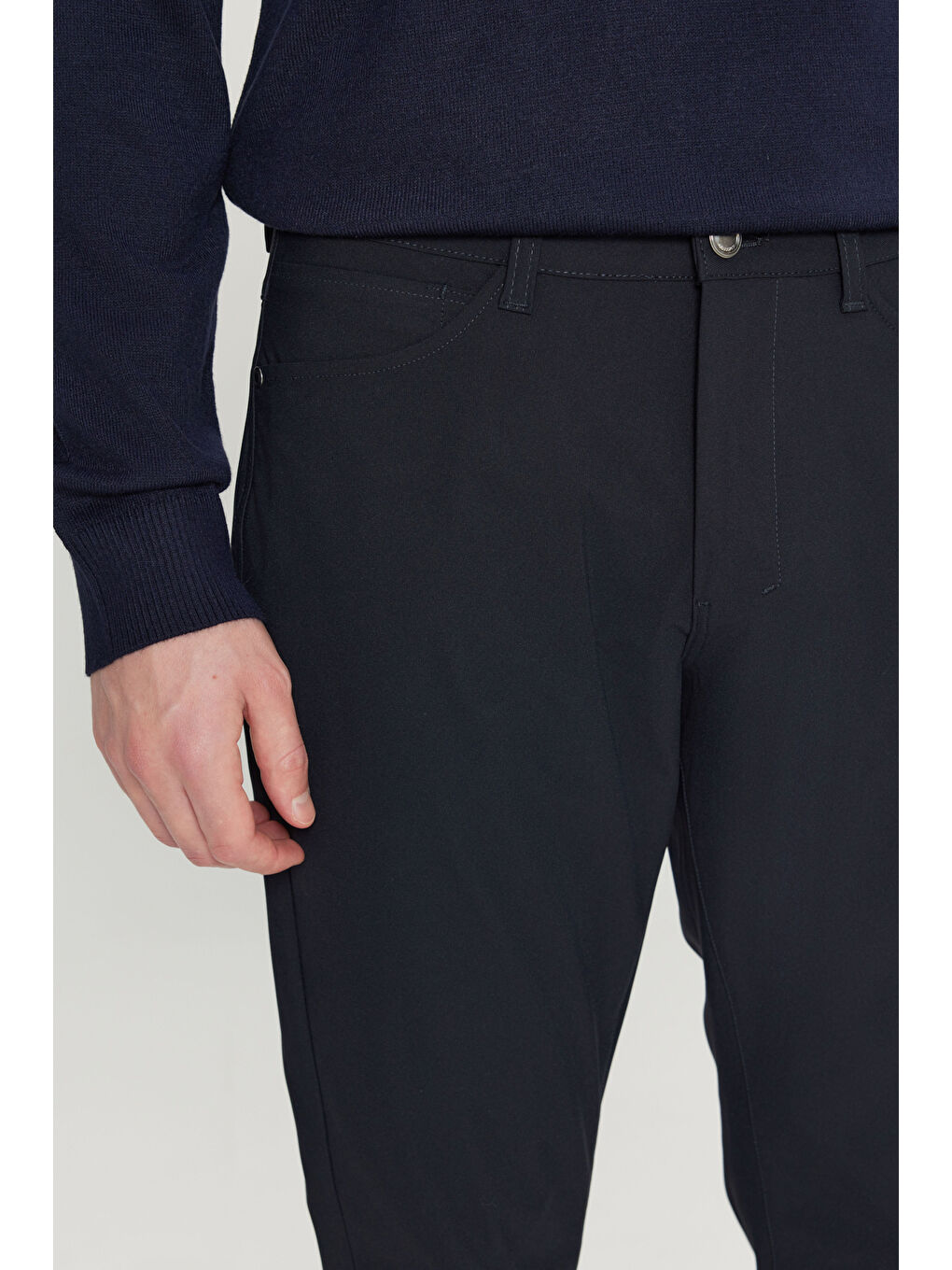 Erkek Lacivert Slim Fit Dar Kesim 5 Cepli Casual Pantolon-4
