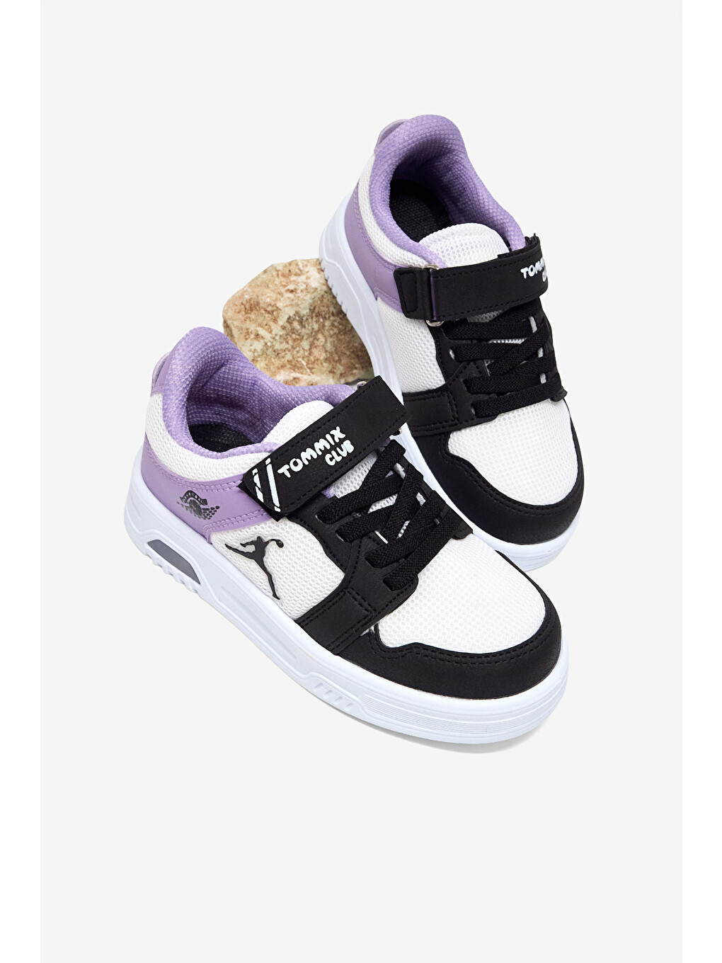 Çocuk Unisex Siyah Lila Kauçuk Taban Cırtlı Işıklı Sneaker-3