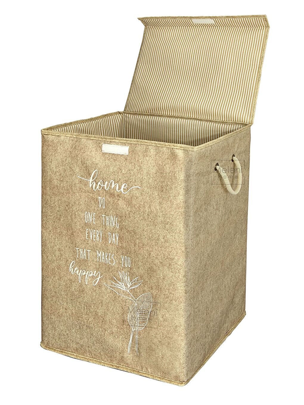 Bej Keçe Kapaklı Kirli Çamaşır Sepeti Çok Amaçlı Saklama Kutusu Mega Hurç 55 x 41 x 30 Cm-1