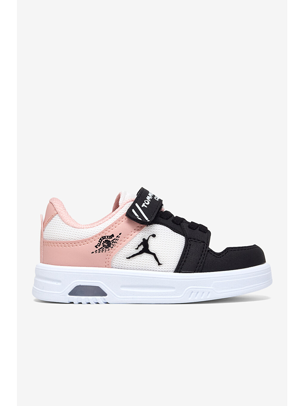 Çocuk Unisex Siyah Pudra Kauçuk Taban Cırtlı Işıklı Sneaker