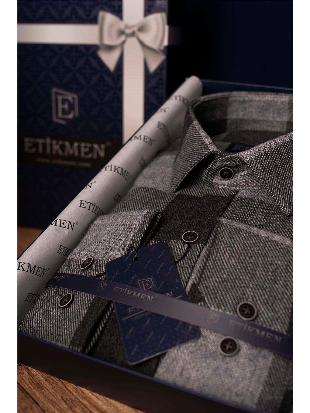 Siyah Füme Dama Desen Slimfit %100 Pamuk Erkek Oduncu Gömlek-3