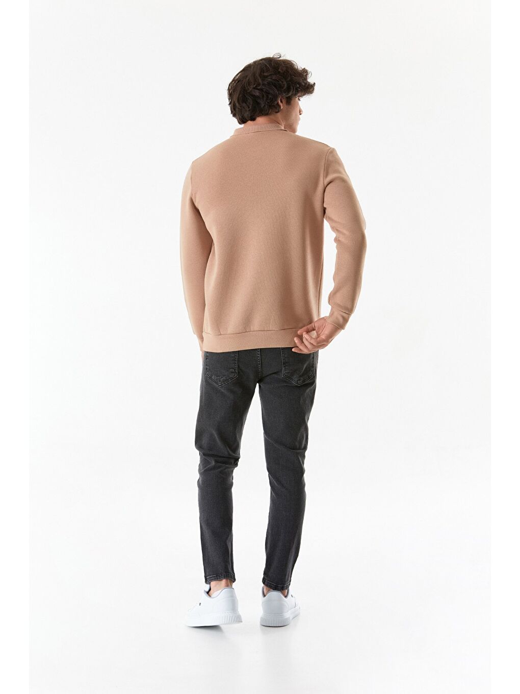 Fullamoda Camel-Bej Basic Polo Yaka Düğmeli Sweatshirt - 4