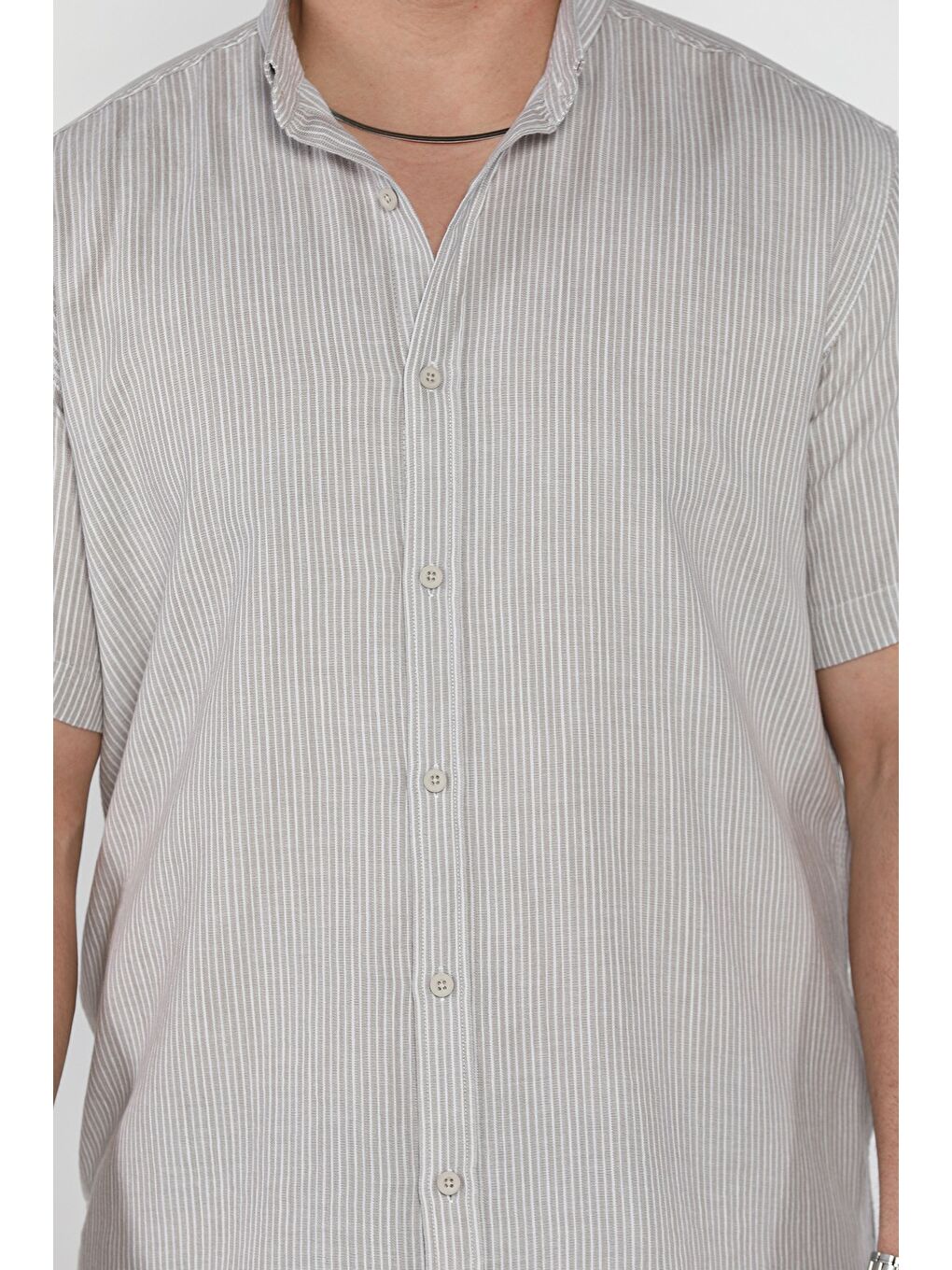 Bej Çizgili Kısa Kol Erkek Gömlek-3