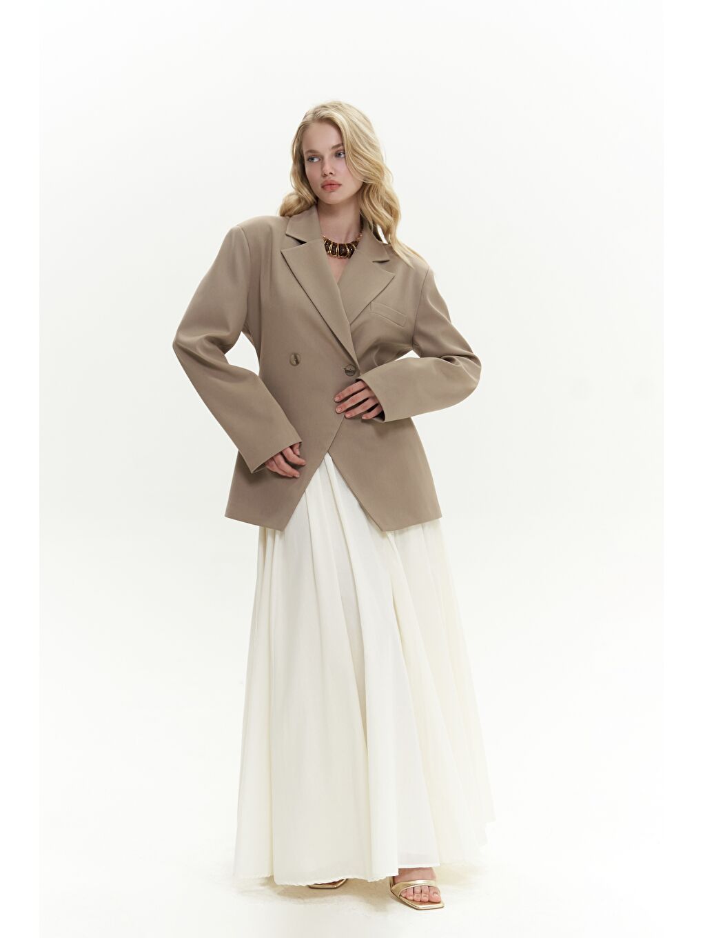 Allegany Bej Bel Oturmalı Blazer-4