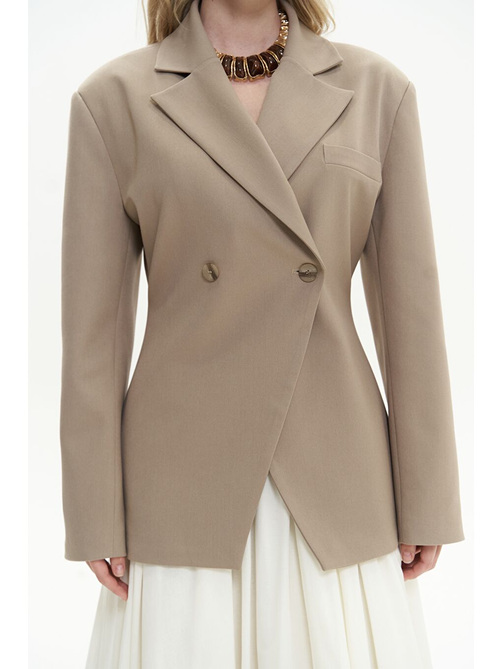 Allegany Bej Bel Oturmalı Blazer-5