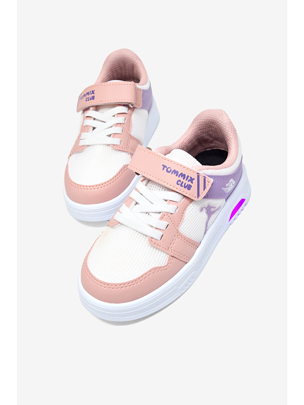 Pembe Çocuk Unisex Pudra Lila Beyaz Kauçuk Taban Cırtlı Işıklı Sneaker-1