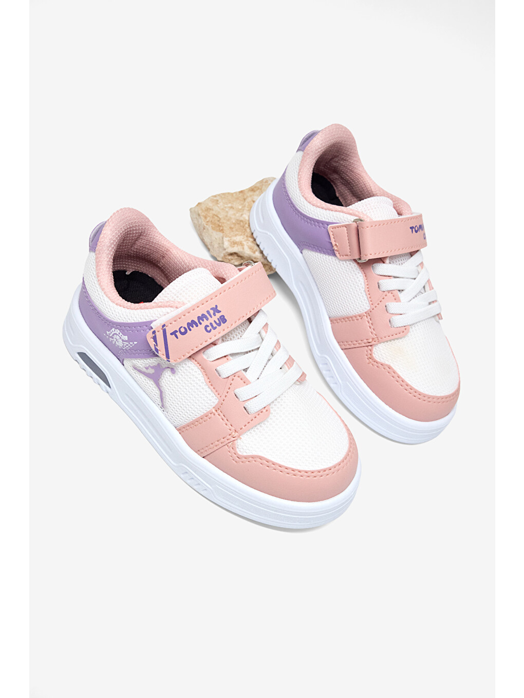 Pembe Çocuk Unisex Pudra Lila Beyaz Kauçuk Taban Cırtlı Işıklı Sneaker-2