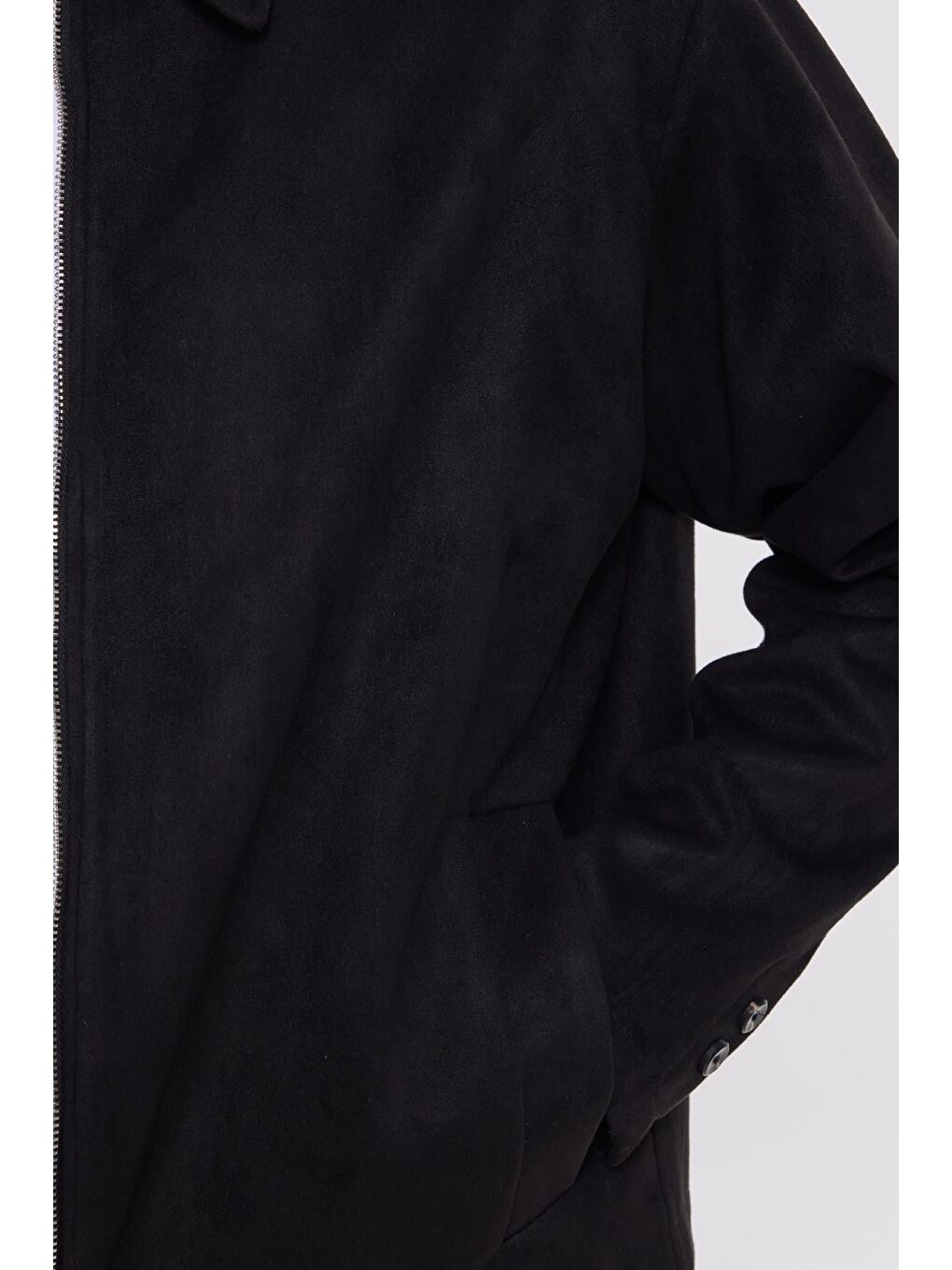 Erkek Relax Fit Rahat Kesim Süet Fermuarlı Astarlı Cepli Siyah Kolej Ceket Mont-3