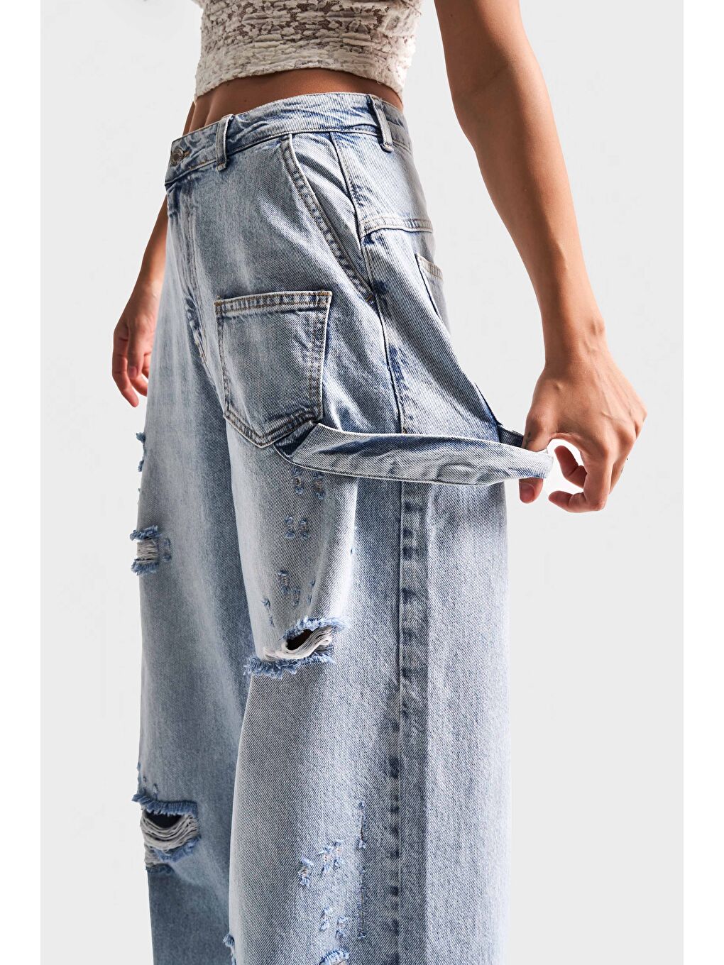 Mavi Kadın Jean Rengi 12S5-3 Mega Baggy Fit Süper Bol %100 Pamuk Orta Bel Denim Jean-1