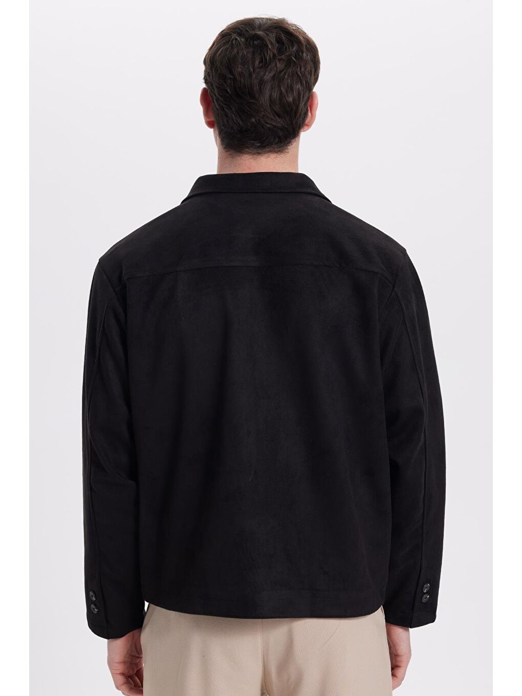 Erkek Relax Fit Rahat Kesim Süet Fermuarlı Astarlı Cepli Siyah Kolej Ceket Mont-5