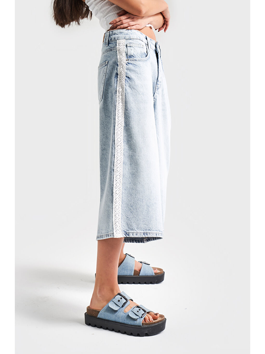 Mavi Kadın Ice Jean Rengi D 4S5 3 Süper Baggy Fit Dantel Şeritli Maxi Boy Denim Şortolon-3