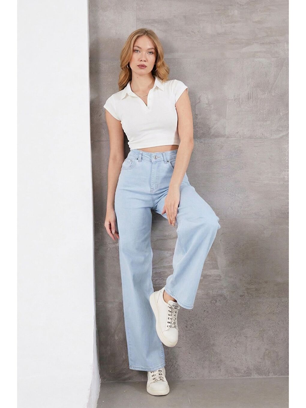 Mavi Yüksek Bel Palazzo Jean