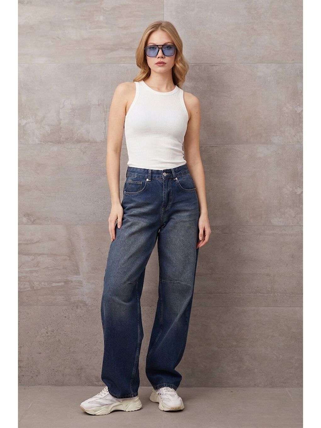 Mavi Yüksek Bel Palazzo Jean