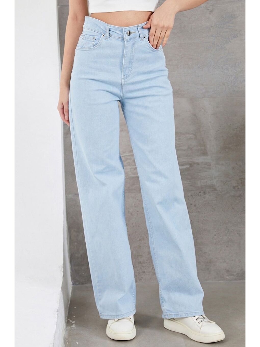 Mavi Yüksek Bel Palazzo Jean-1
