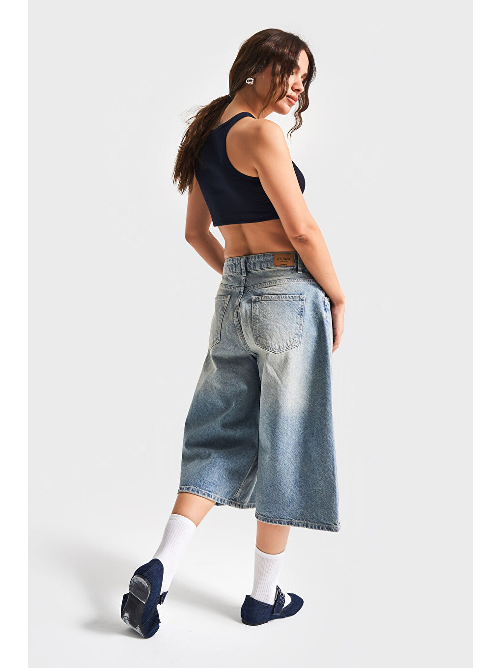 It's Basic Mavi Kadın T Jean Rengi 2S5 84 Süper Baggy Fit Maxi Boy  100 Pamuk Denim Şortolon - 2