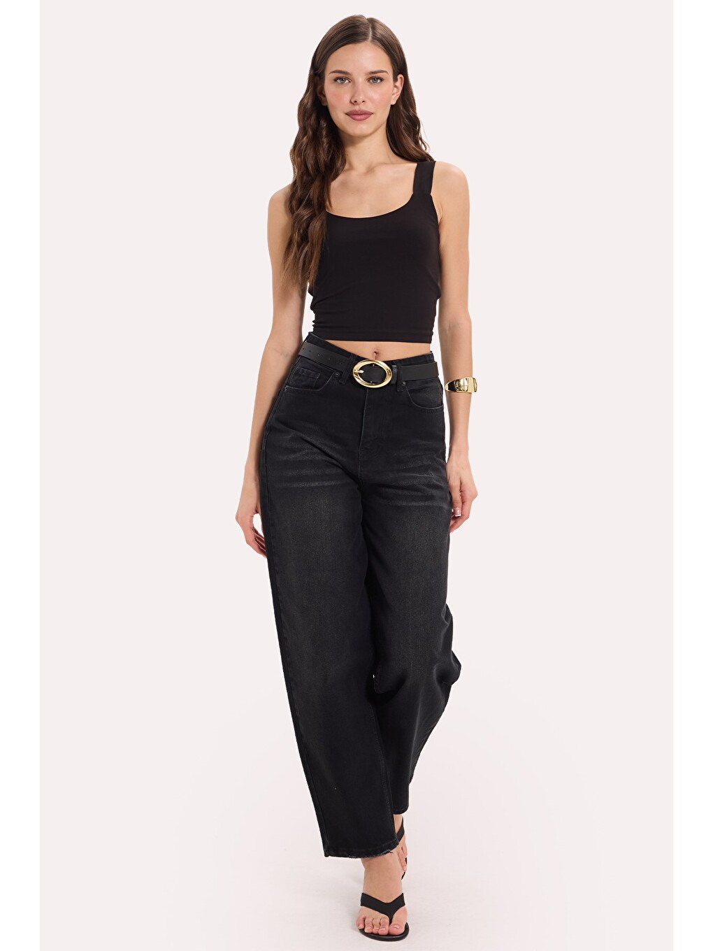 Kadın Slim Fit Dar Kesim Elastanlı Siyah Crop Atlet-1
