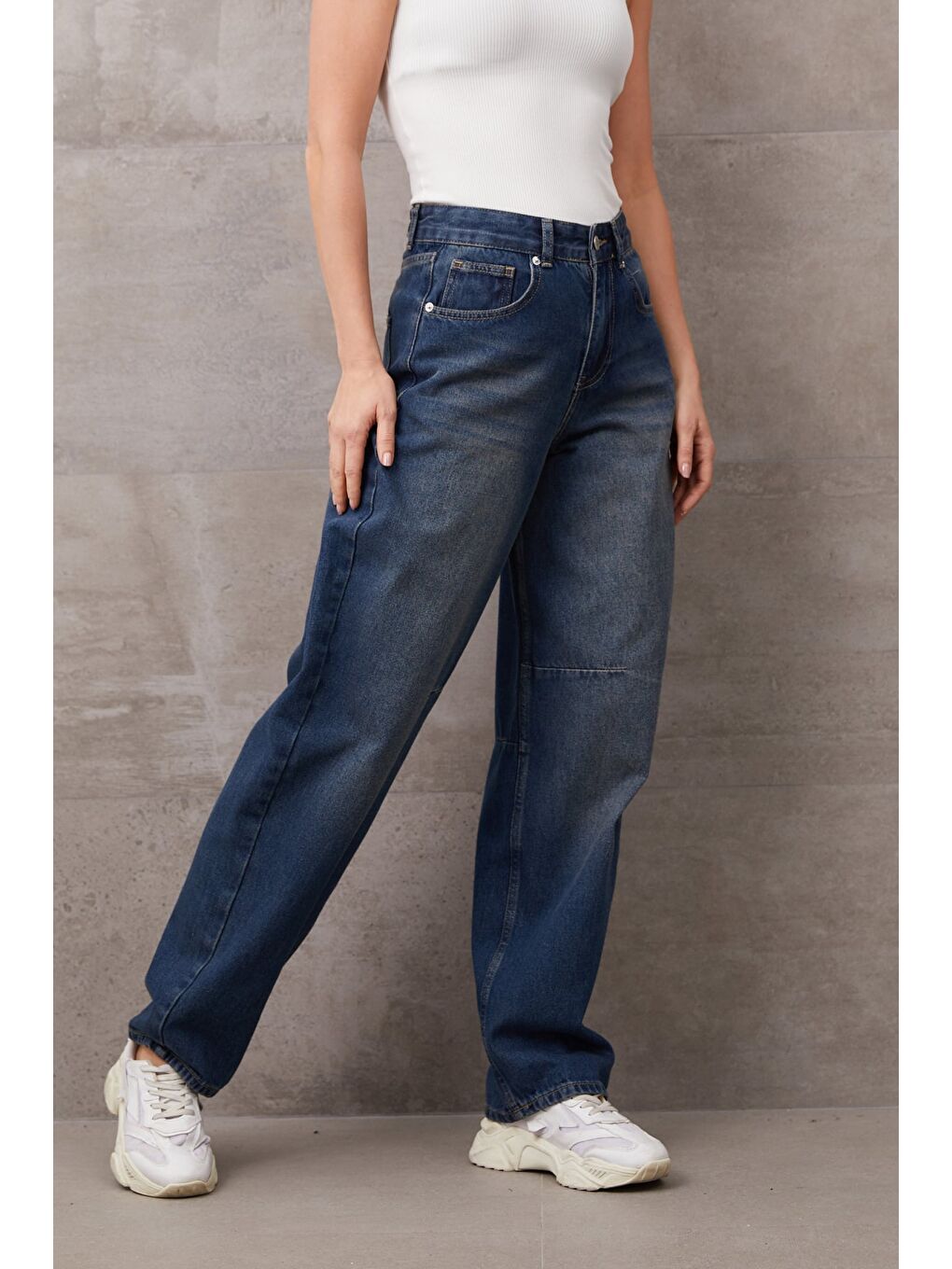 Mavi Yüksek Bel Palazzo Jean-1