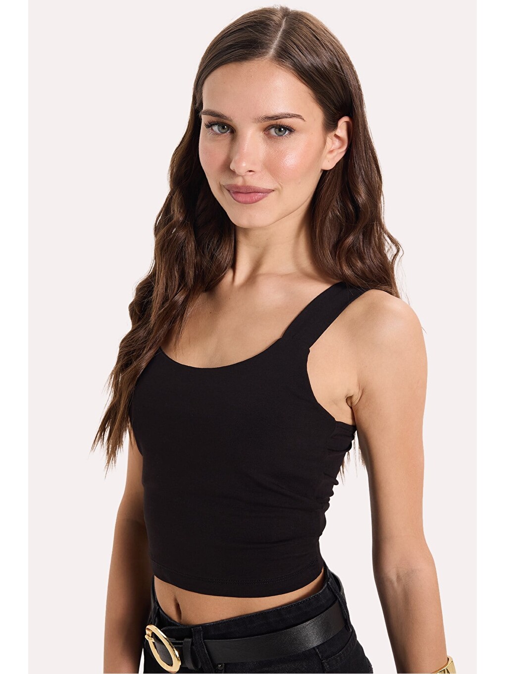 Kadın Slim Fit Dar Kesim Elastanlı Siyah Crop Atlet-5
