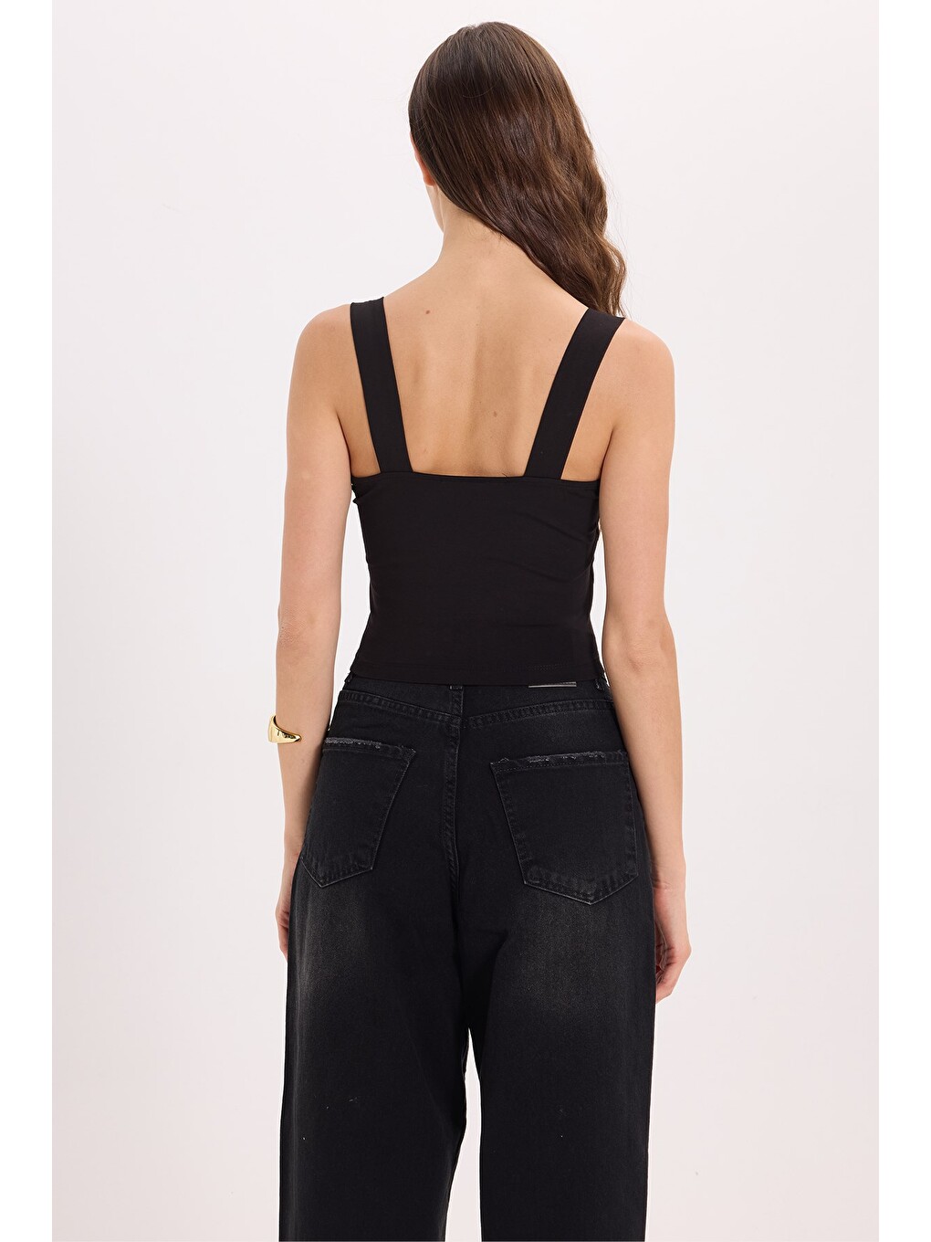 Kadın Slim Fit Dar Kesim Elastanlı Siyah Crop Atlet-8